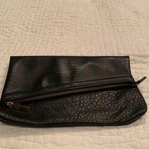Black leather fold over clutch